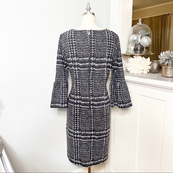 Talbots Glen Plaid Print Bell Sleeve Sheath Dress Gray Black 6 - Picture 8 of 13